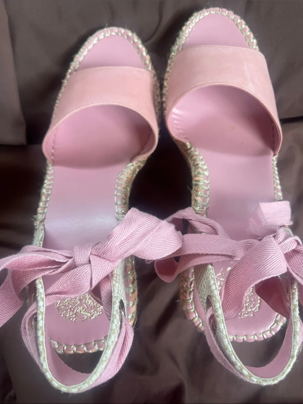 Vince Camuto Pink Suede Espadrille Sandals with Ankle Tie